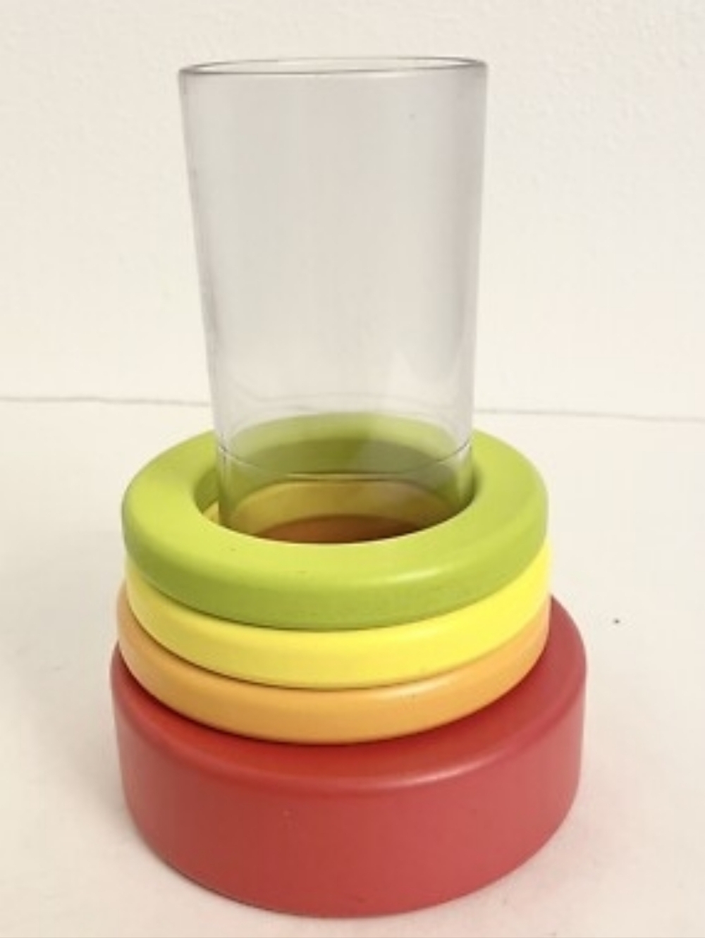 Lovevery Stacking Ring Toy with Clear Cylinder - Red, Orange, Yellow, Lime